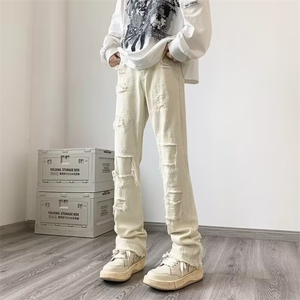 破洞牛仔裤男春修身小脚直筒裤子美式高街潮牌微喇男裤RK2508-P41图片