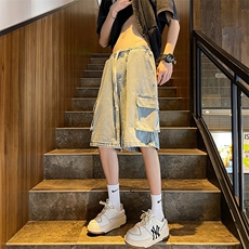 抖音品质大口袋工装牛仔短裤中性直筒中裤313A-1-NZ045-P45控58，男装牛仔裤，星座808A-1