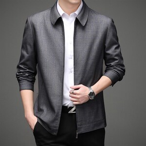 高品质新款中老年薄款羊毛呢夹克衫翻领含羊毛男士休闲外套爸爸装，男装夹克，钱塘723