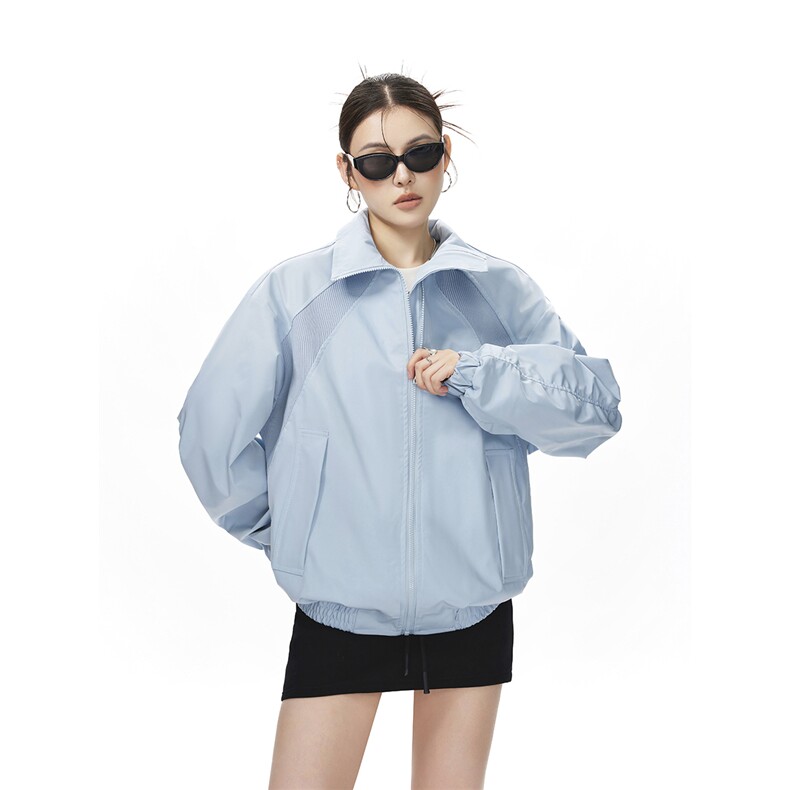 美式罗纹拼接袖子褶皱大码M-5XL教练夹克女JK78056P69控105,女装短外套,星座226-1