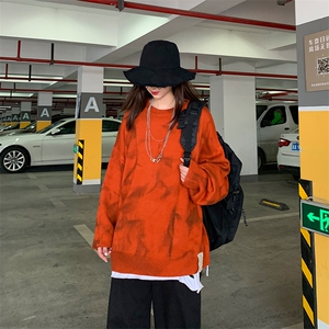 新·款男女休闲。特色扎染印花时尚0宽松圆领毛衣W329图片