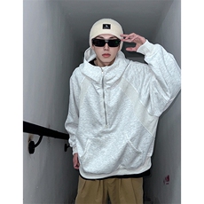 抖音得物二开美式重磅宽松结构拉链设计防风高领连帽卫衣外套W76，男装卫衣，电商A486-1