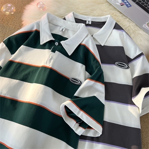 !条纹翻领宽松纯棉polo衫短袖男T恤XP221-P40控68图片