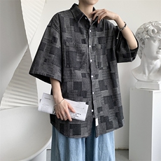 夏季日系复古工装短袖衬衫男女生休闲宽松牛仔衬衣外套C1118-P50，男装T恤，星座1008-1
