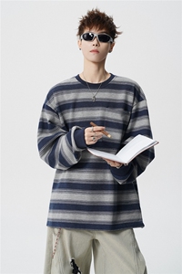 5XL-M 日系复古做旧长袖海魂衫男条纹工装卫衣男 WY51-P70图片