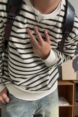美式高街条纹海魂衫男女秋复古潮牌情侣长袖T恤宽松百搭圆领上衣，男装卫衣，电商A001