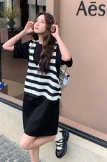 2025夏新慵懒风小众设计条纹马甲卫衣裙两件套2C087-688P115K168，女装连衣裙，2C087