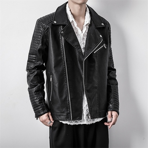 JK713-P90男士夹克修身上衣潮牌帅气机车皮衣青年皮夹克男外套图片