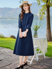 8801休闲风2026年春季宽松长袖中长款棉麻连衣裙女休闲显瘦风，女装连衣裙，倪叶myz