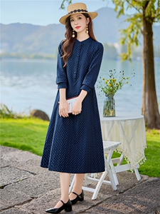 8801休闲风2026年春季宽松长袖中长款棉麻连衣裙女休闲显瘦风图片