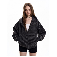 XZ221-5/WY210/P76网图美式复古条纹拉链开衫连帽卫衣情侣外套，女装短外套，星座221-5