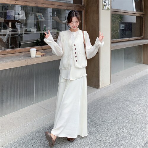 韩版流苏三件套马甲十衬衣十裙子三件套套裙2C267-119-P215-K305，女装套装/套裙，茵姿媚