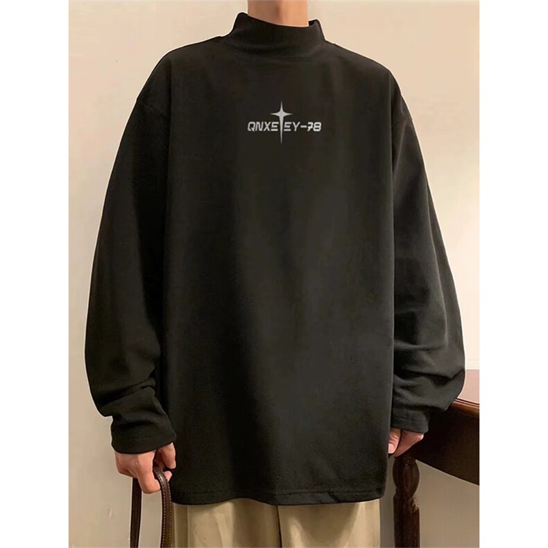 抖音得物品质260克精梳德绒保暖长袖T恤印花半高领打底衫ADR0102,男装T恤,电商A443