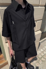 夏季男大休闲短袖短裤套装衬衫金属小装饰套装潮男夏时尚套装P65，男装衬衫，电商B319