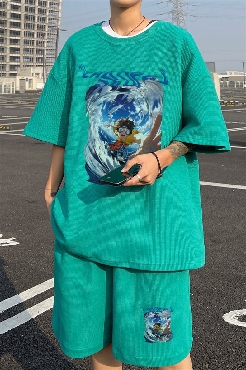 ！2025夏季新款男士华夫格短袖套装百搭一套HTZ81P50,男装T恤,电商B220