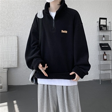 WY10180-特P65重磅美式可翻领大码立领绒感半拉链卫衣外套，女装短外套，电商A059