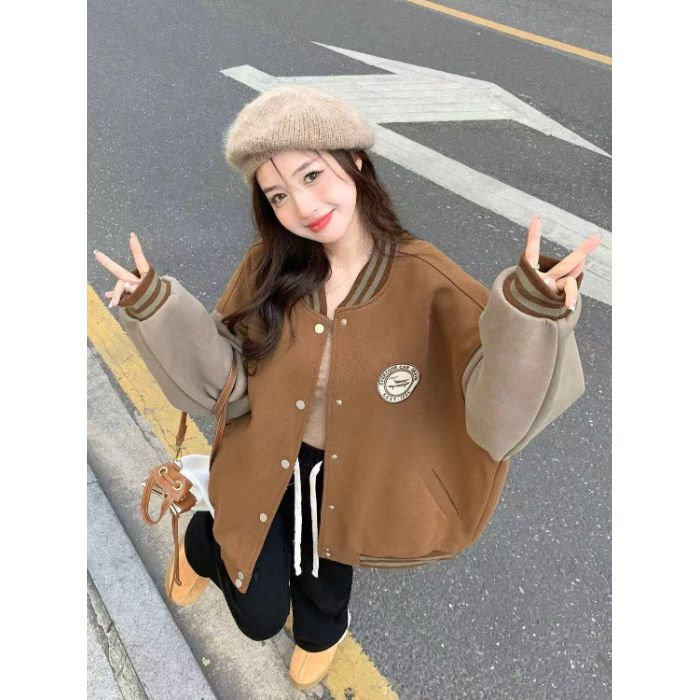 J9877-P35美式新款宽松休闲百搭加厚夹棉棒球服外套,女装短外套,星座617A-2