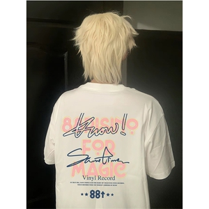 抖音得物供货210克现货宽松纯棉美式潮牌印花落肩袖纯棉T恤AT2167图片