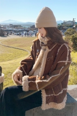 冬装新款皮毛一体牛角扣外套2D112-5516-P195控288，女装短外套，2D112
