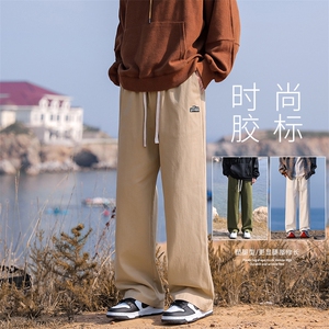 日系简约直筒休闲裤百搭阔腿长裤裤子男春秋抽绳卫裤K630-特批-38图片