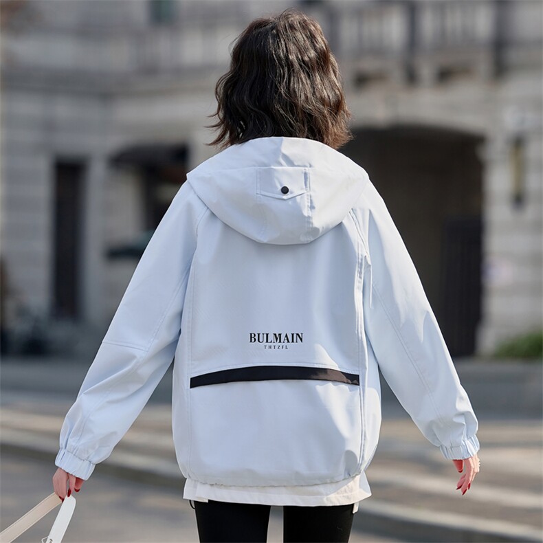 休闲连帽风衣外套女2025春秋新款韩版宽松显瘦气质百搭短夹克上衣,女装短外套,依路服饰