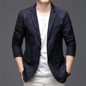 2024新款春秋季轻薄款印花休闲西服男韩版商务休闲小西服爸爸装图片