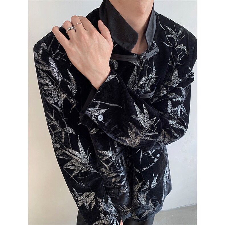 现货！25刺绣竹叶男士新中式盘扣高品质西装xz86-p178,男装西服,电商B288