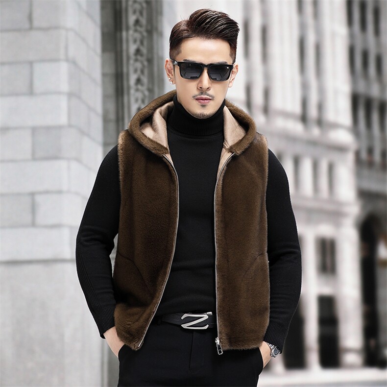 继续真皮雪兰貂绒连帽双面穿马甲男士冬季新款休闲金貂绒马甲,男装背心/马甲,钱塘723