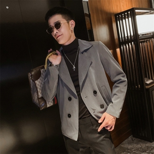 社会风秋纯色西装领双排扣休闲夹克B297-2806-P88控108图片