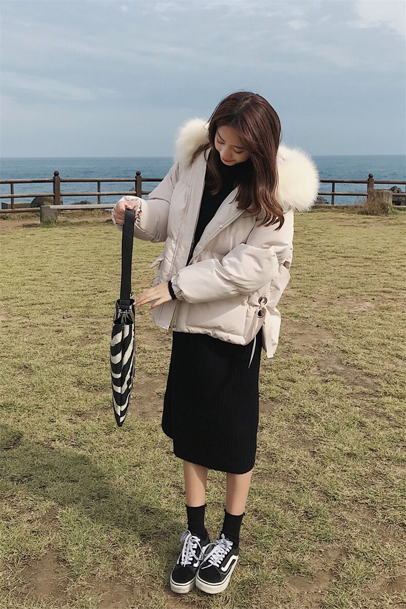 纯色2020冬季新款中长款休闲时尚舒适宽松配棉衣连帽配仿真毛领,女装棉衣/棉服,柒柒家