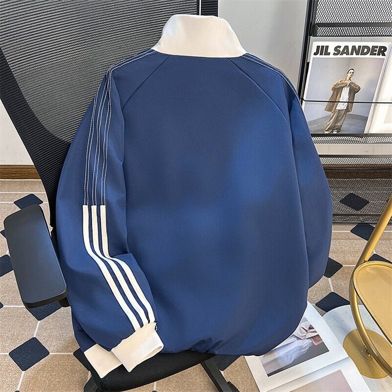 条纹立领棒球服男春秋季美式复古飞行员夹克潮牌vibe宽松情侣外套,男装夹克,星座601-1