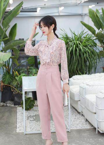 夏季新款韩版粉色提花气质淑女套裤，女装，水锦红