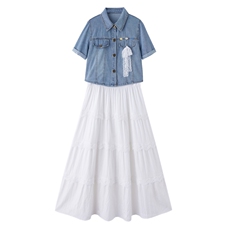 2025夏新品现货度假风连衣裙+牛仔两件套2C056-9506-P145-K208，女装连衣裙，2C256