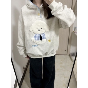 小狗刺绣加绒卫衣男女连帽秋冬加厚宽松慵懒风外套WY9028 P55-58图片