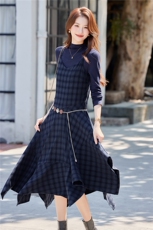 2025年秋季新款女时尚气质优雅针织打底衫显瘦吊带连衣裙两件套，女装套装/套裙，艾贝斯