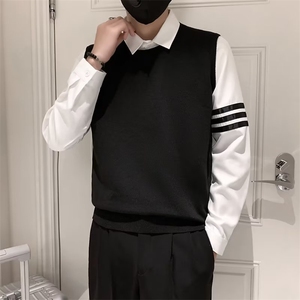 秋冬季衬衫毛衣男加绒加厚假两件针织衫长袖打底衫内搭针织衫Q446图片