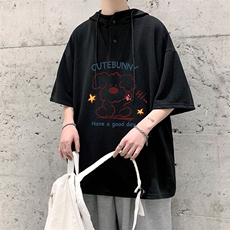 LD5434-P45连帽短袖t恤男大码胖子带帽五分袖中袖，男装T恤，电商A040