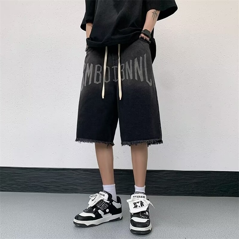 短裤男士夏季薄款潮流卡其色五分中裤宽松直筒裤子外穿运动裤图片