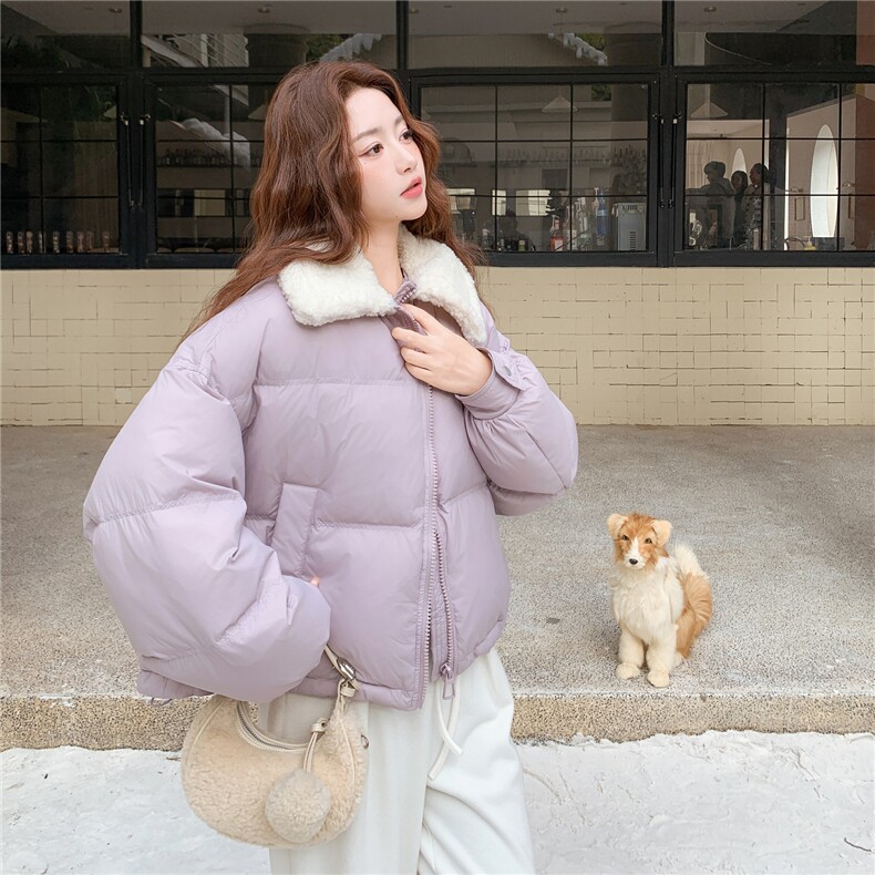 韩系短款紫色羊羔毛领羽绒服女冬2025新款超好看小个子白鸭绒外套,女装羽绒服,2B187