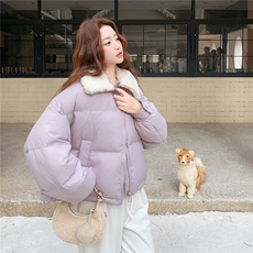 韩系短款紫色羊羔毛领羽绒服女冬2025新款超好看小个子白鸭绒外套，女装羽绒服，2B187