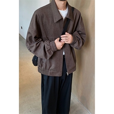 美拉德短款双拉链宽松翻领毛呢夹克男女大衣外套-OY2233-P105，男装毛呢大衣，电商B289