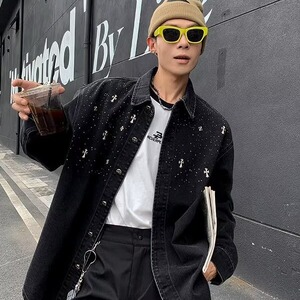 秋装设计感轻奢小香风重工粗纺DIY胸针夹克外套男女韩版炸街痞帅图片