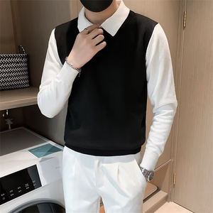 长袖翻领青少年休闲秋季假两件衬衫领毛衣男套头春季修身S575/P52图片