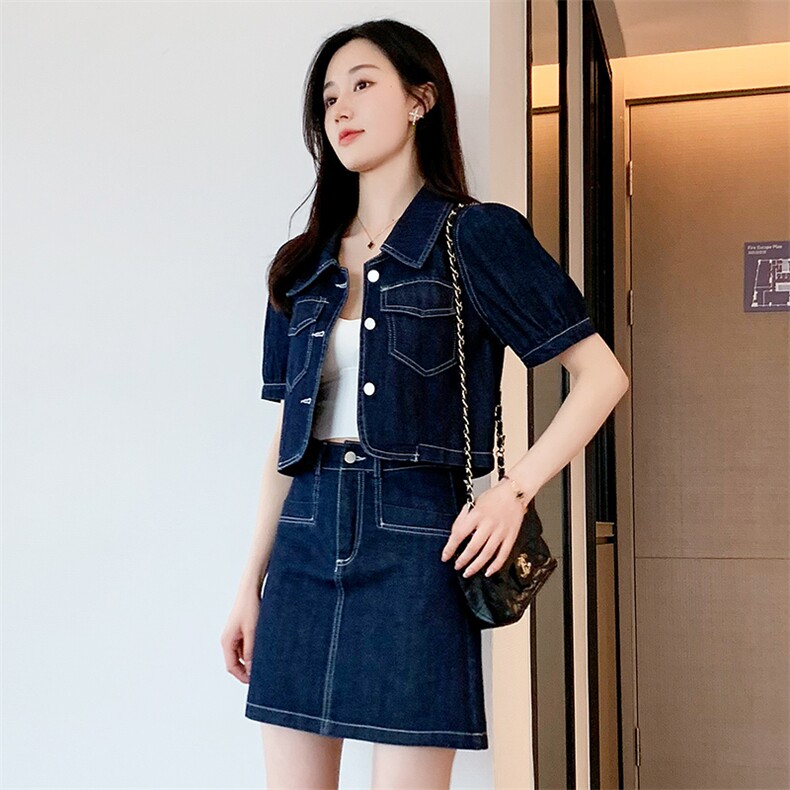套裙女2022夏季薄款两件套时尚显瘦白搭牛仔裙宽松休闲外套洋气,女装套装/套裙,梦懿尔