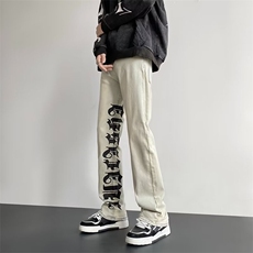 美式高街牛仔裤男韩版潮字母印花2024春季新款ins长裤RK1498-P60，男装牛仔裤，星座412-3