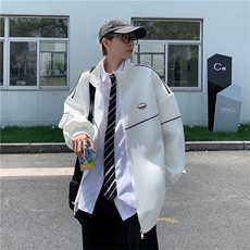 白色棒球服男ins秋季潮流宽松立领上衣港风潮牌百搭运动夹克外套，男装夹克，星座1210-1