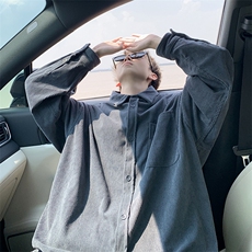 8XL-M灯芯绒衬衫特大码复古秋冬翻领长袖上衣纯色外套CS9001/P58，男装衬衫，电商B238