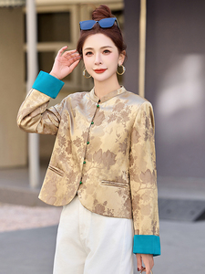 新中式国风提花外套女2025春季新款小个子高级感修身短款唐装上衣图片