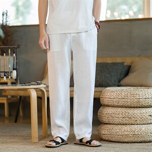 亚麻裤男男士休闲裤男春夏季直筒薄款纯色透气长裤A221A/ K316图片