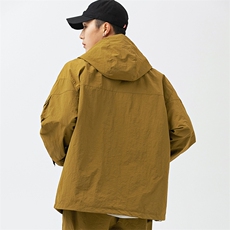 外27-2GANYOU日系纯色双拼大口袋连帽防泼水冲锋衣JK28-P145，男装夹克，新杭派外27-2